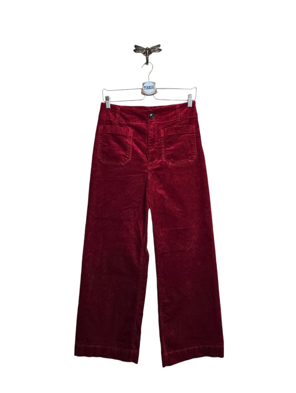 Maeve Colette Corduroy Wide-Leg Pants Rich Deep Red 28T Tall - Picture 2 of 12